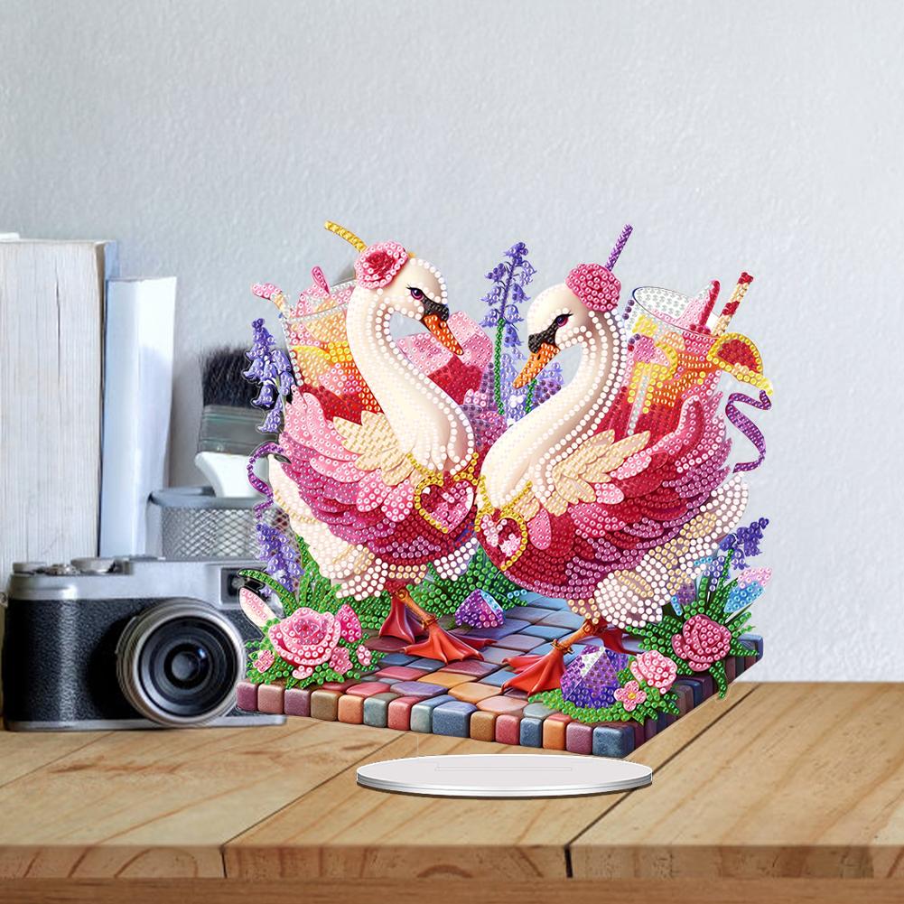 Acrylic Special Shape Floral Cat Cup Diamond Painting Tabletop Ornaments Kit Elf Girl Swan DIY Craft Crystal Painting Home Decor