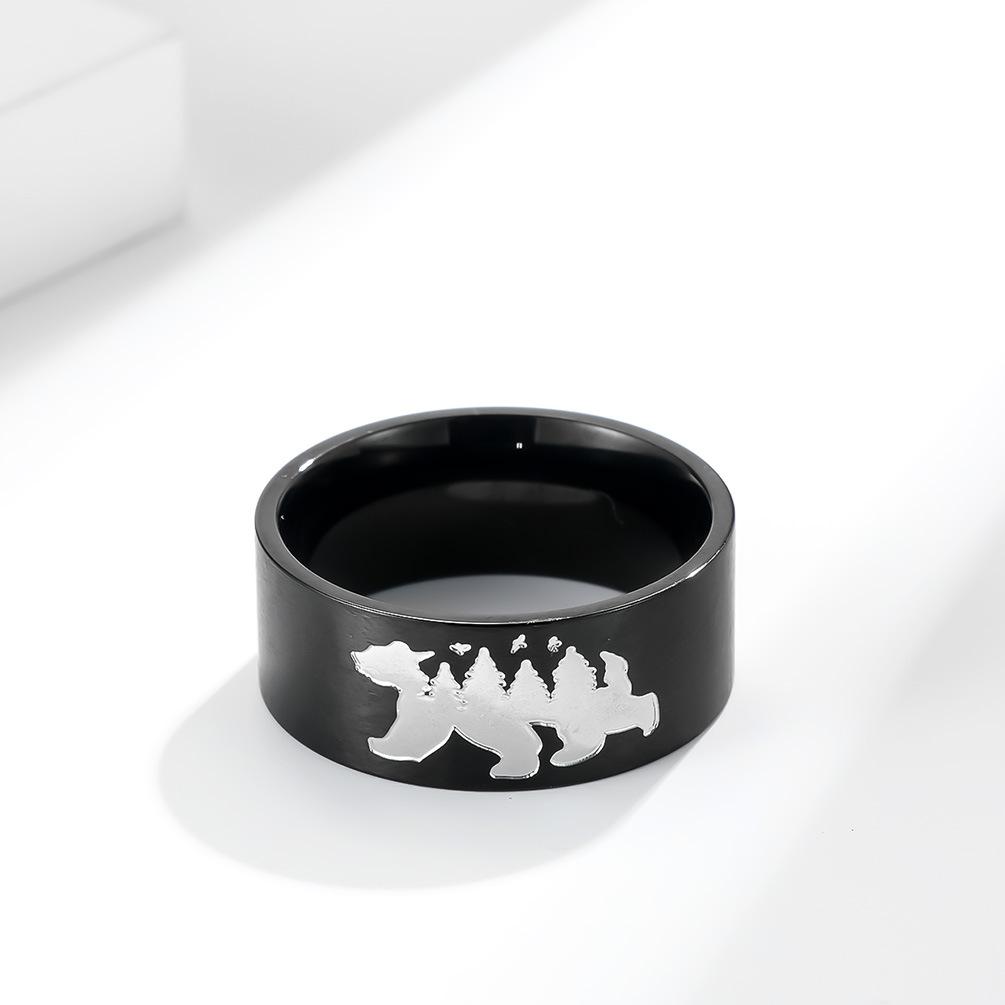Polar Bear Flying Bird Forest Stainless Steel Ring Calls for Protecting Animal Environment Titanium Steel Ring
