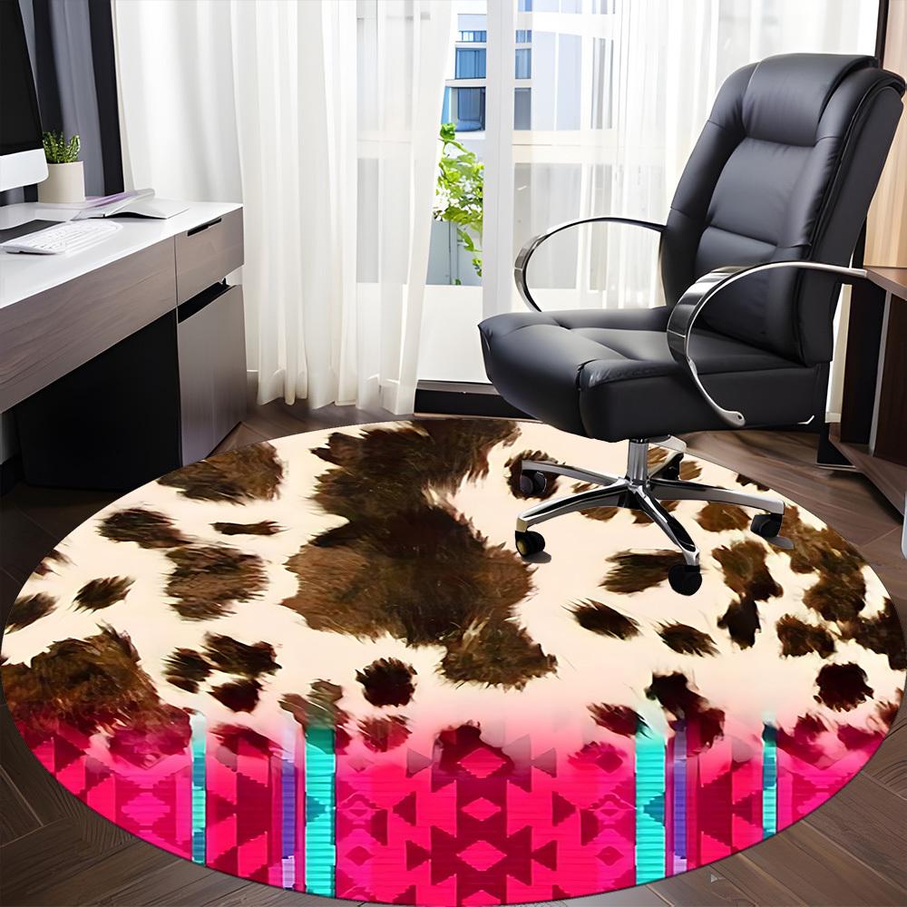 1pc Leopard Print Chair Carpet for Office, Round Polyester Mat, Indoor Decor for Office, Washable Non-slip Carpet yy251219099