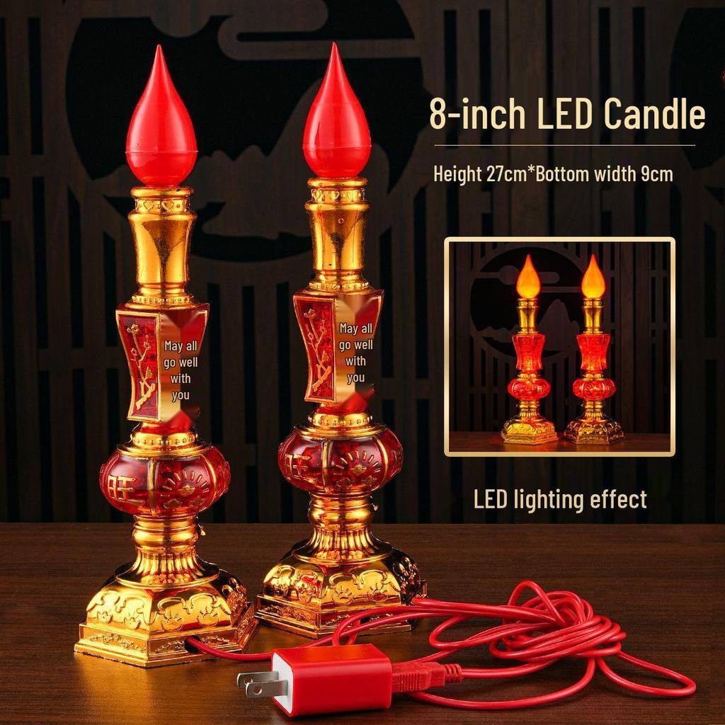 God of Wealth LED Candle Lights: USB-Powered Long-Lasting Crystal Buddha Lamp Pair
