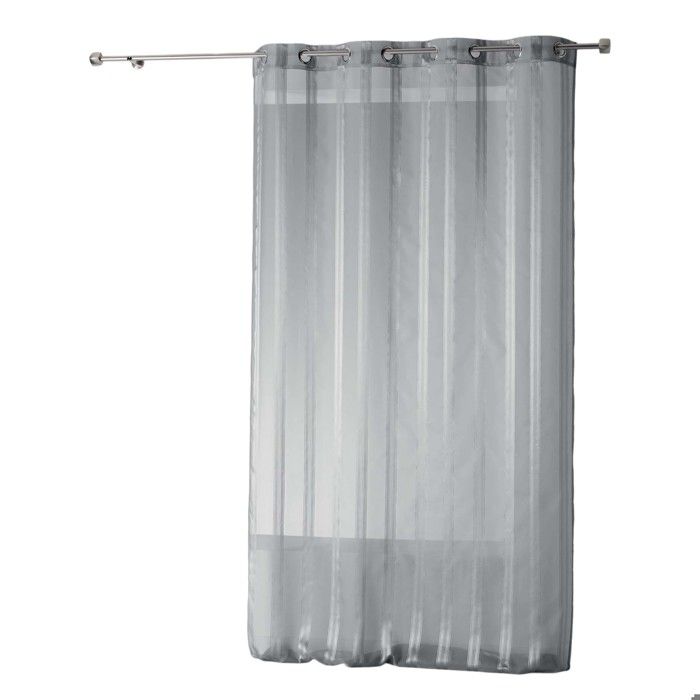 Voilage - EDEN - Bandas - 140 x 260 cm - Rayures ton sur ton satinées - 8 œillets métal argent