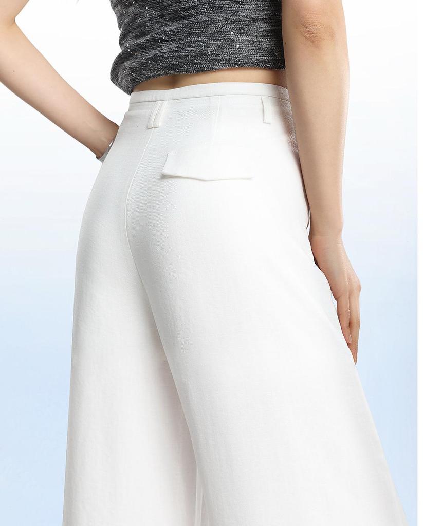 Petite Women's White Linen Wide-Leg Pants - Summer 2026, Lightweight, Wrinkle-Resistant, Extra Long, Casual Fit