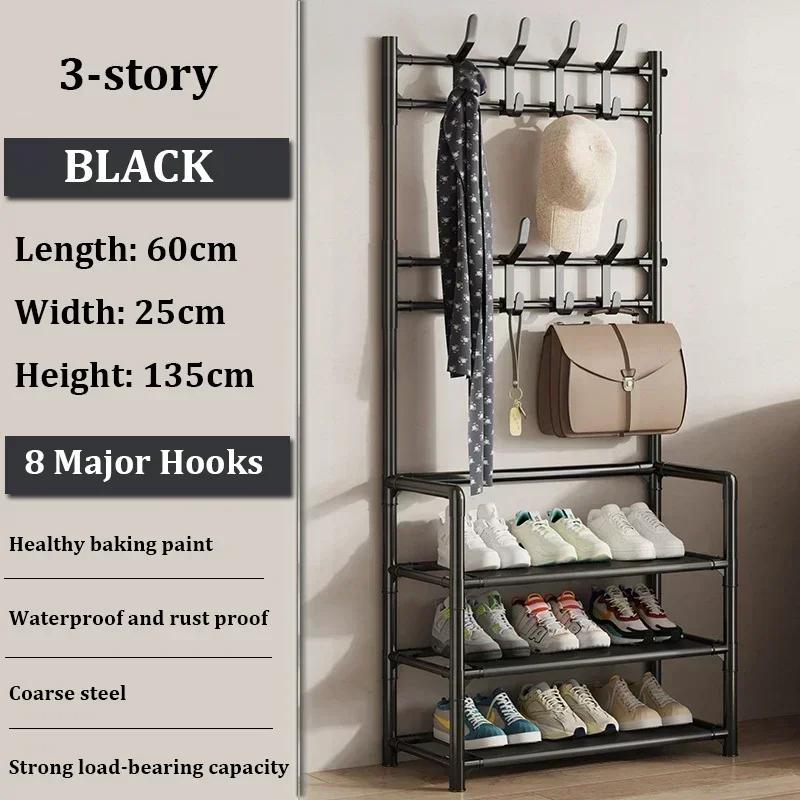 

New Clothes Hanger Multi-Layer Shoe Rack Shelf Floor Standing Coat Racks Assemble Cloth Storage With Hooks Sneakers Organizer