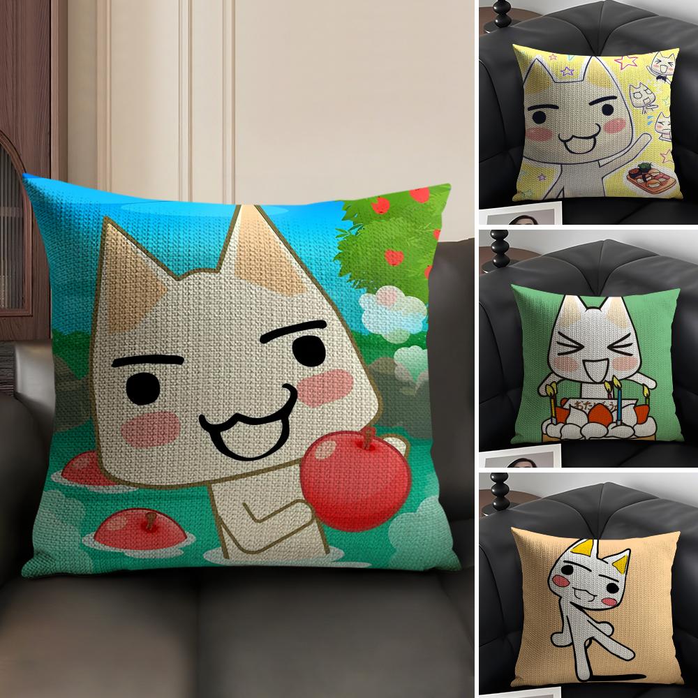 I-Inoue Toroo Cartoon Cushion Cover Natural Linen Organic Fabric Double-Sided Printing Sofa Home Decor Gift Pillow Case