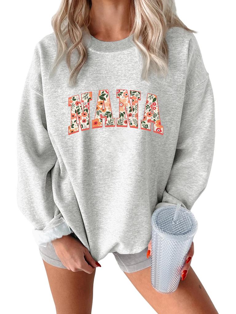 European Style Floral Grass Pattern Thick Warm Hoodie - Women's Round Neck Long Sleeve