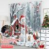 2pcs 2D Flat Printing Merry Christmas Popular Window Drapes Snowman Christmas Forest Animals Holiday Polyester Without
