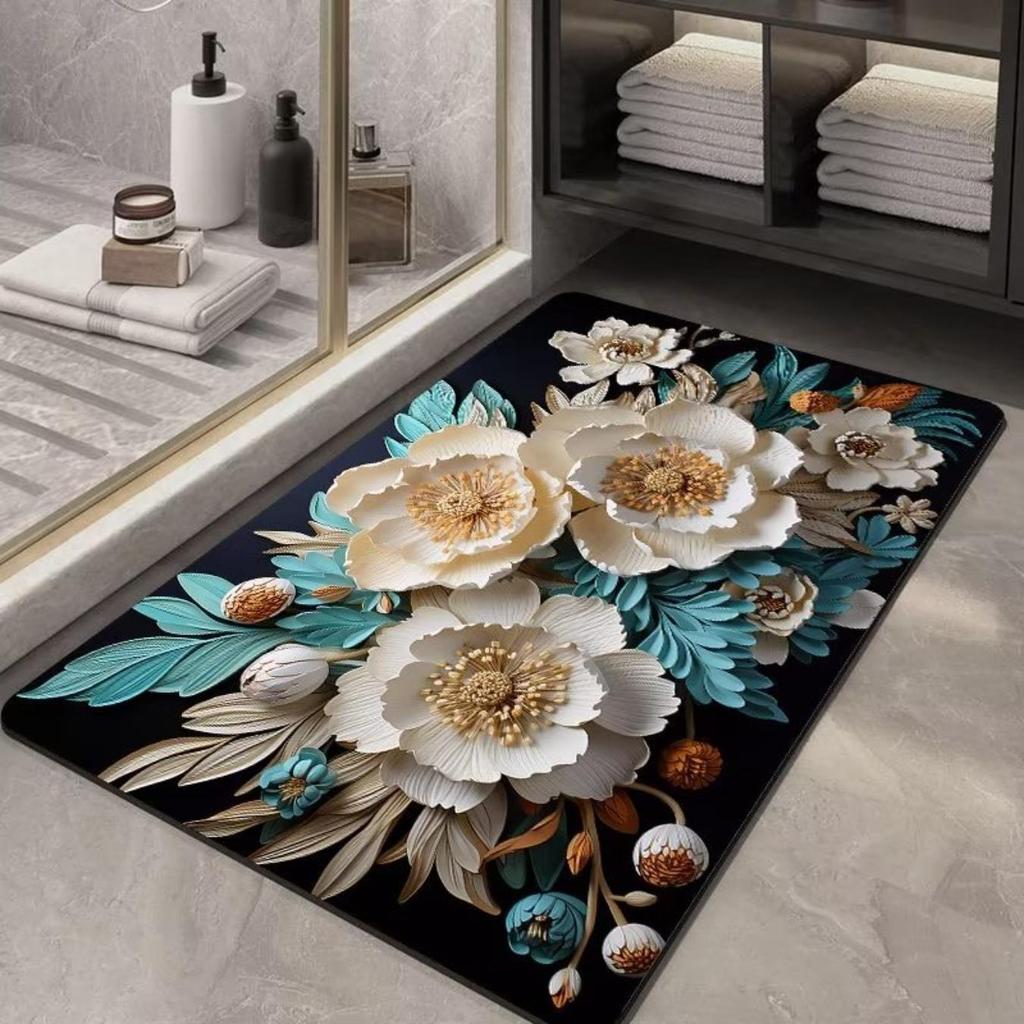Diatom Printing Bathroom Thickening Mat Bath Non-slip Carpets In Wash Basin Bathtub Side Floor Rug Shower Room Doormat Memory Foam 3D Pad