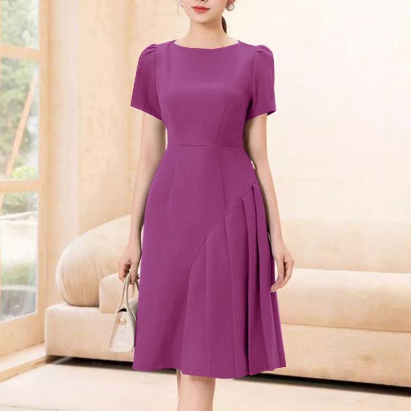 

ZANZEA Женское летнее повседневное платье с круглым вырезом и коротким рукавом темно-розовый