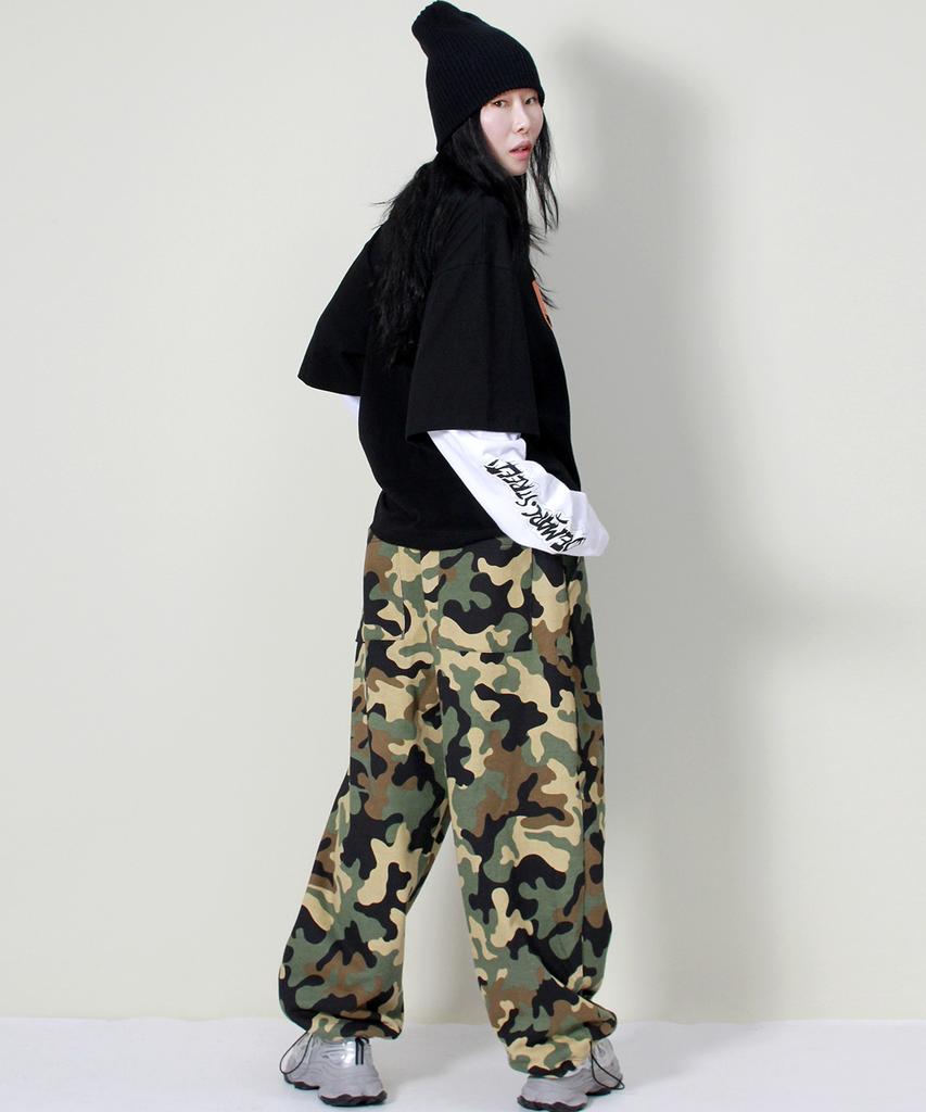 Deumakeu Military Real Street String Wide One-Pleat Pants Khaki