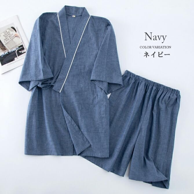 Jinbei pyjamas for kjølig overdel og underdel Japansk Dag Grå [Arcade] Menn, 100% bomull, Materiale, Sommer, Tynn, Romklær, Sett, Loungewear, Samue, Stil,