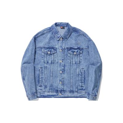 Li Ning Skateboard Series Solid Color Loose Wash Denim Jacket Men Jacket Light-Blue AJDU105-1
