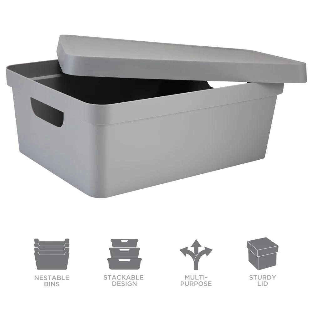 Medium Plastic Storage Box with Lid Stackable Home Office Organizer Dust Odor Protection Nestable Storage Solution Transport