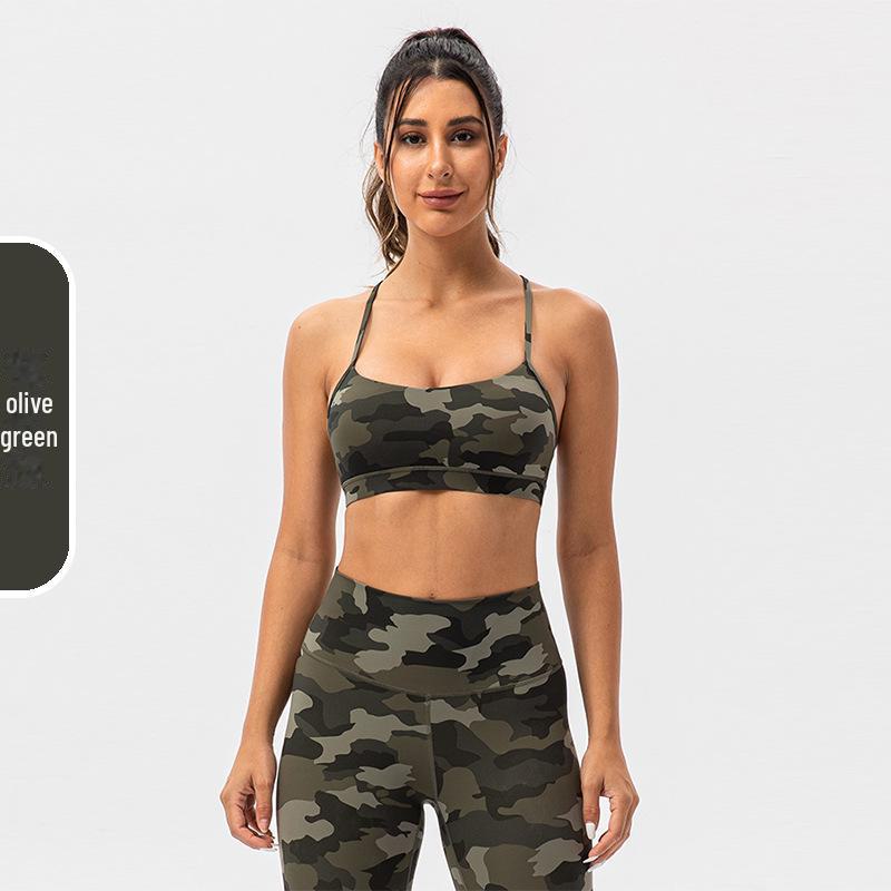 Women's Shockproof Camouflage Sports Bra - Antibacterial, Stylish Back Design for Summer Fitness & Yoga