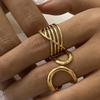 Retro Geometric Multi-Layer Line Opening Rings for Women Men Stainless Steel Gold Color Curved Ring Femme Jewelry Party Gift
