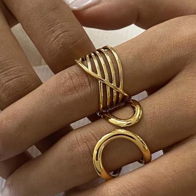 Retro Geometric Multi-Layer Line Opening Rings for Women Men Stainless Steel Gold Color Curved Ring Femme Jewelry Party Gift