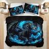 2/3Pcs Cool Blue Flame Black Dragon Duvet Cover Set, HD Print All Season Bedding with Pillowcases for Home Dorm Decor
