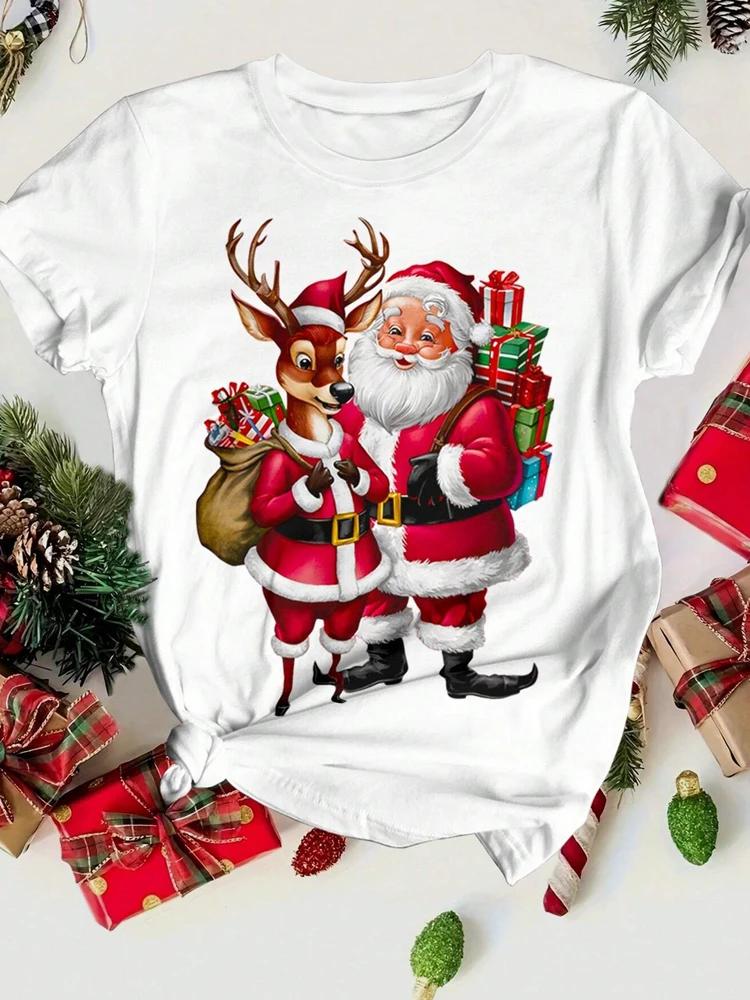 

Merry Christmas Santa Claus Deer Print Women TShirt Fashion Short Sleeve T Shirt Streetwear Harajuku FeUnisex Tops Clotihing S
