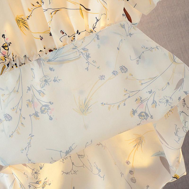 Girls Chiffon Dress Summer Children's Wear Waist 1-7 Years Old Lady Princess Floral Dress Loose Lotus Leaf