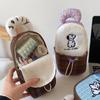 Cartoon Dog Pocket Camera Storage Bag Plush Plaid Puppy Large Capacity Puppy Pen Pouch Portable Multi-functional Makeup Bag