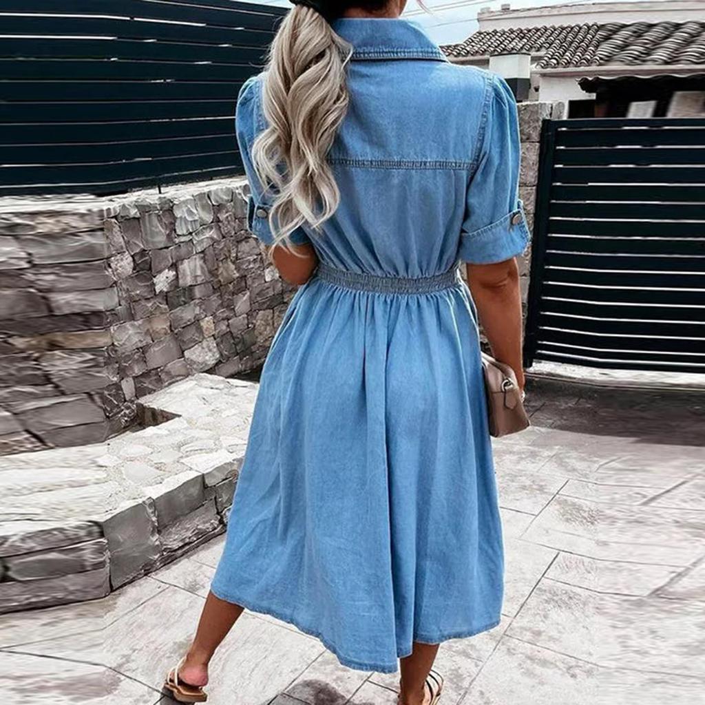 Schlanke und schmale Jeanskleider mit Revers und Knöpfen für Damen