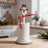Wooden Paper Towel Dispenser Christmas Holder, 2D Roll with Snowman Kitchen Holiday Ornament Santa Patterns, Decorative Tissue Stand for Dining Table
