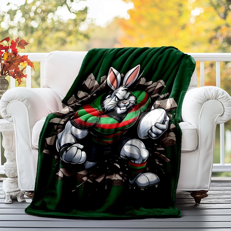 South Sydney Rabbitohs Flannel Blanket Soft All-Season Throw, Design for Camping, Car Travel, Hiking Sofa, Bed, Office Perfect Gift for Parties