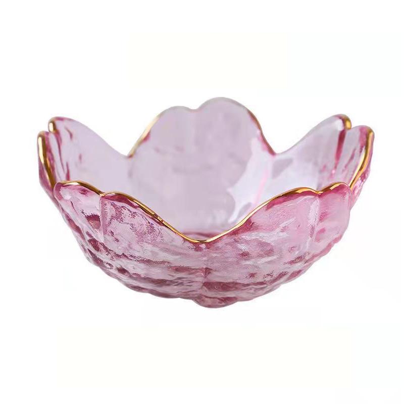 Sakura Glass Soy Sauce Dish Japanese-Style Pink Blossoms Condiment Bowl for Sushi Dumplings Dipping Mini Appetizer Plates