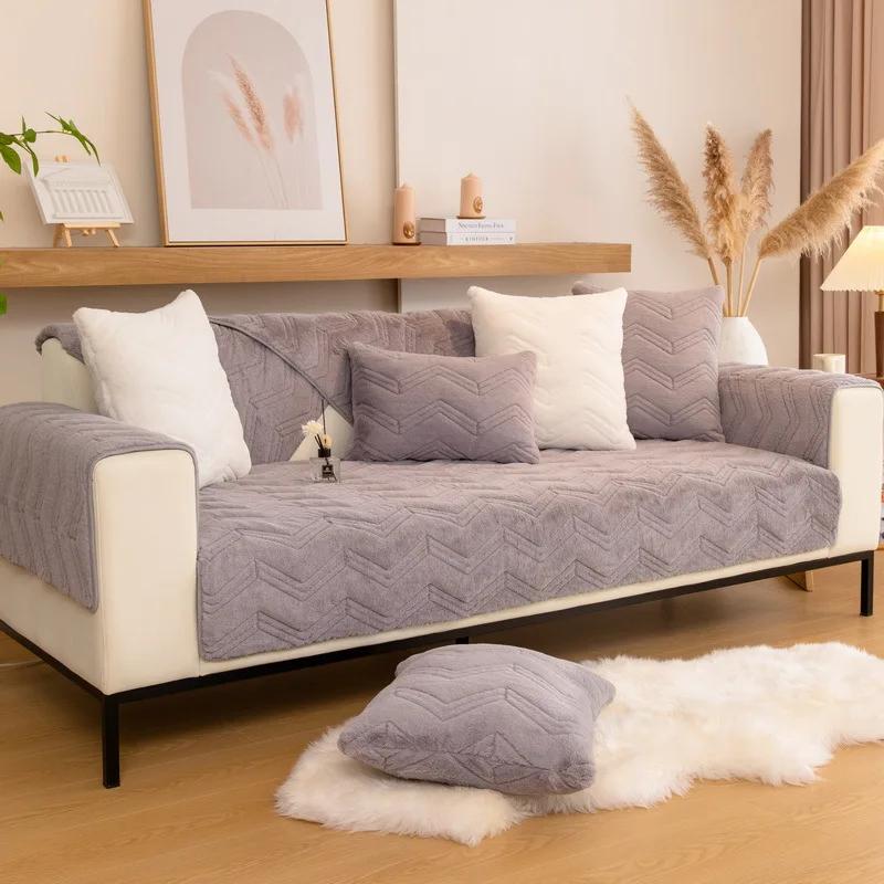 Simple Autumn And Winter Padded Sofa Cushion Plush Sofa Cushion Cover Towel Modern Simple Non-Slip Winter Warm Sofa Cushion