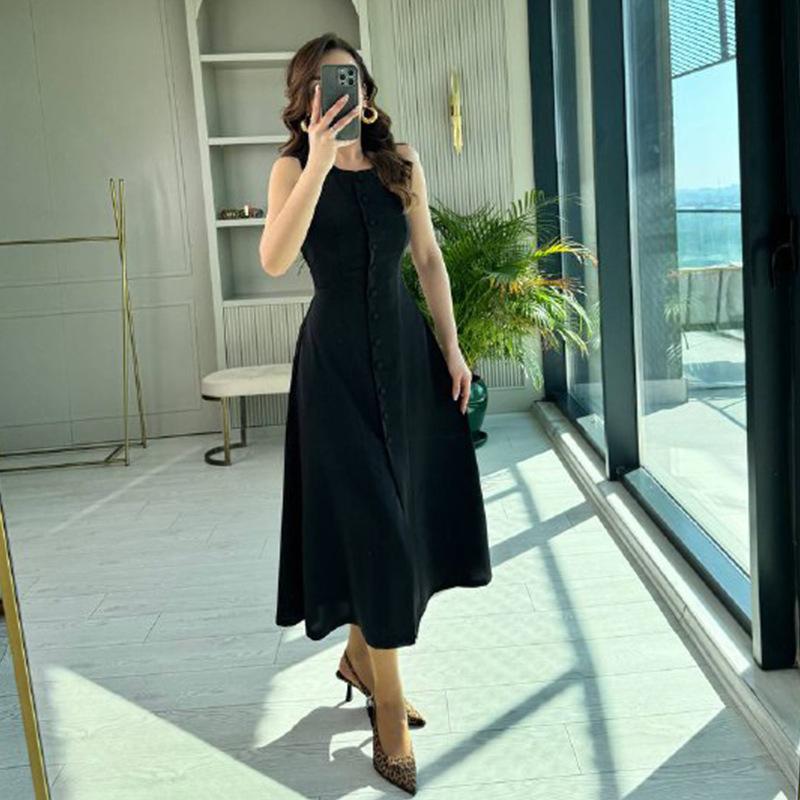 

Womens Dark Brown Sleeveless Button Down Maxi Dress with Side Pockets XXL чорний