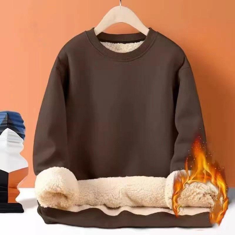 Men's Autumn Winter Thickened Fleece-Lined Round Neck Sweatshirt Casual Jacket Simple Solid Color Warm Protection Against Cold