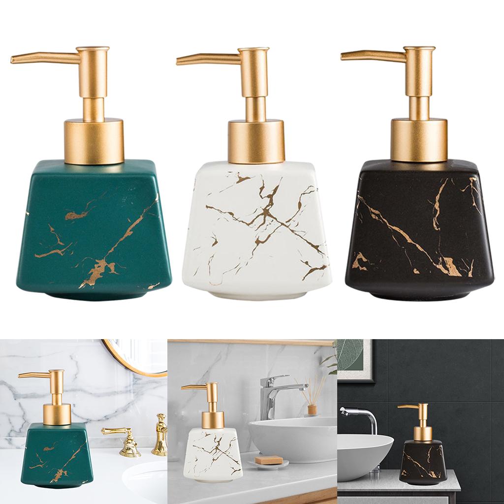 Bathroom Vanity Marble Imitated Ceramic Dish Soap Lotion Dispenser 260ml Pump Bottle Container Refillable