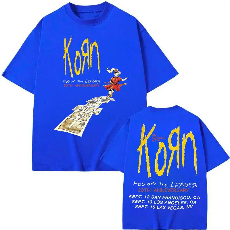Rock Band Korn Follow The Leader Anniversary Merch T Shirt Harajuku Y2k Oversized T-shirt Men Women Gothic T-shirts