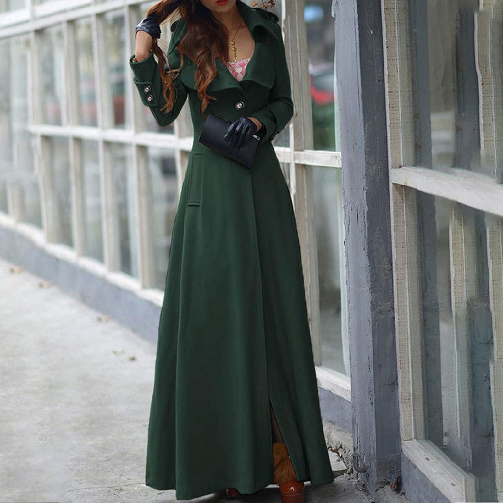 

Модное женское пальто приталенного силуэта из искусственной шерсти, пальто экстра-длины, приталенный плащ до пола XXL