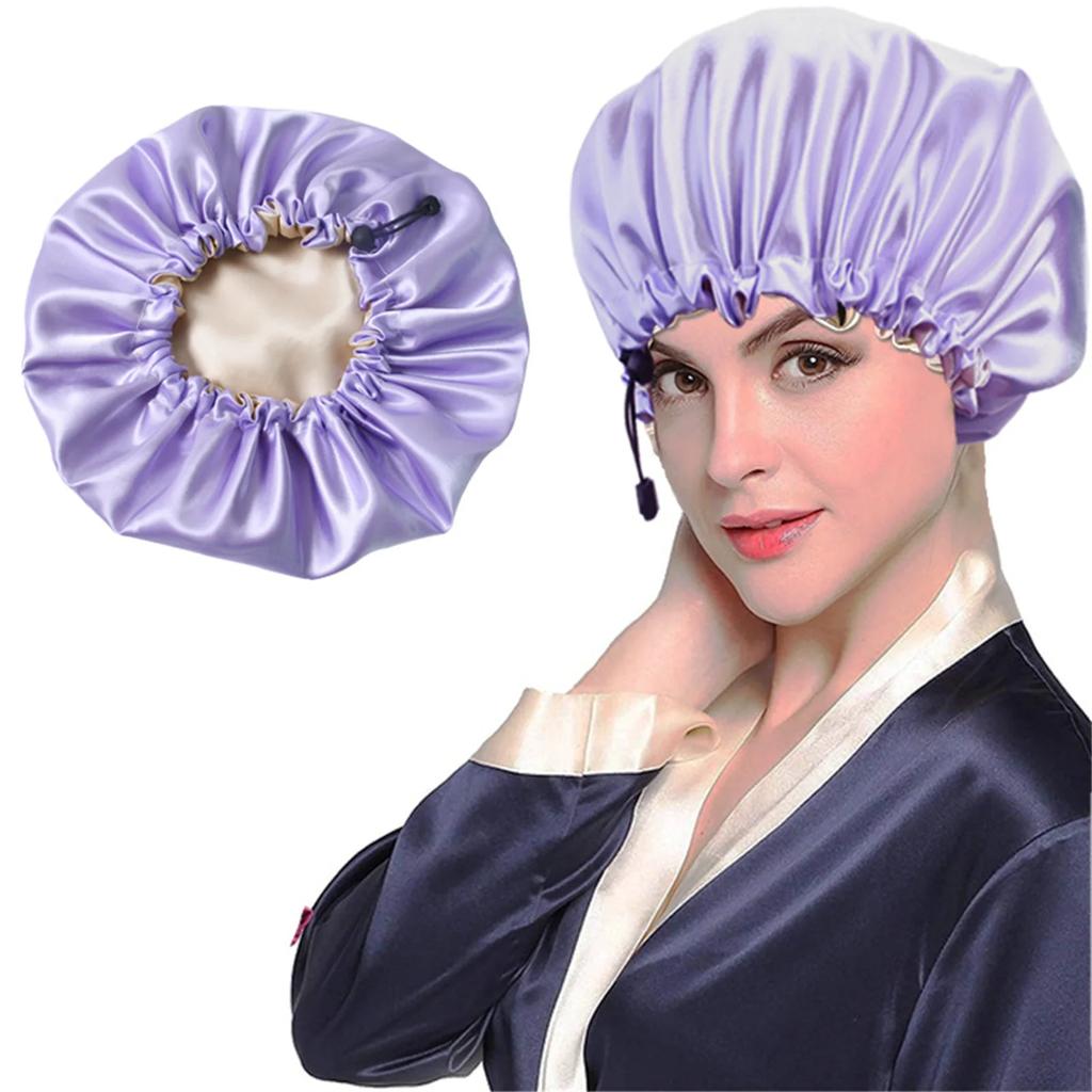 Nuova cuffia da notte reversibile in raso per capelli ricci da donna, a doppio strato, regolabile, elastica, per la cura dei capelli