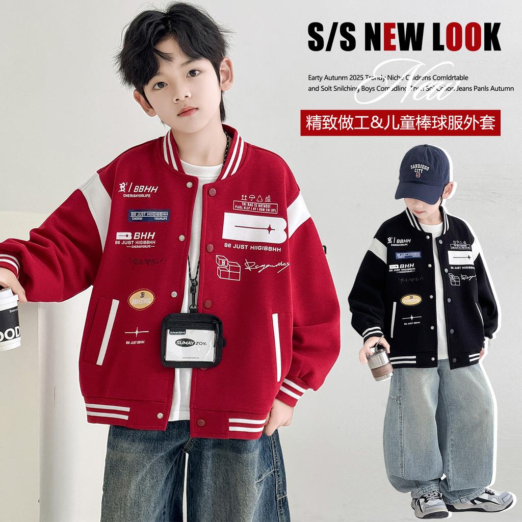 Boys' outerwear Spring and Autumn 2026 New Style Big Boys' Spring and Autumn Sportswear Children's Handsome Red Baseball Jacket