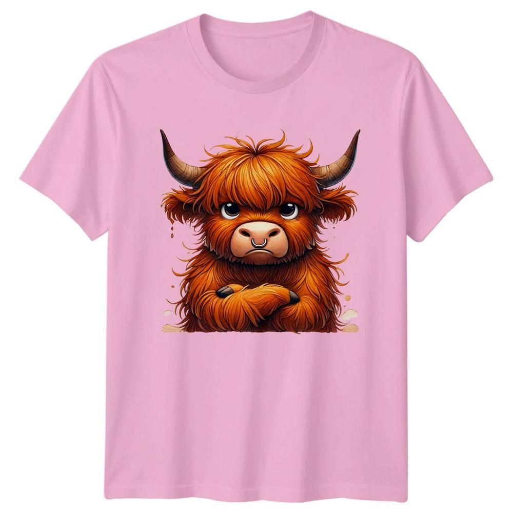 Funny Watercolor Grumpy Highland Cow TShirt Animals Birthday Gift