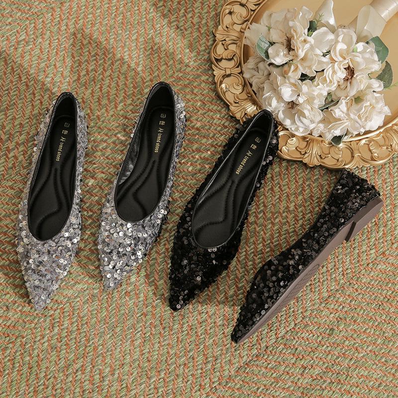 H567-1 Funkelnde, paillettenbesetzte, flache Damen-Freizeitschuhe mit schmaler Ausschnitt, vielseitige, weiche Sohle, hochwertiges Design.