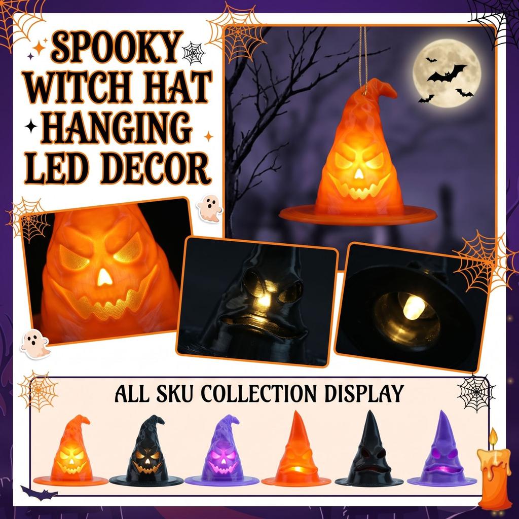 Hanging LED Halloween Witch Hat Decoration Lights for Party Indoor Home Decor