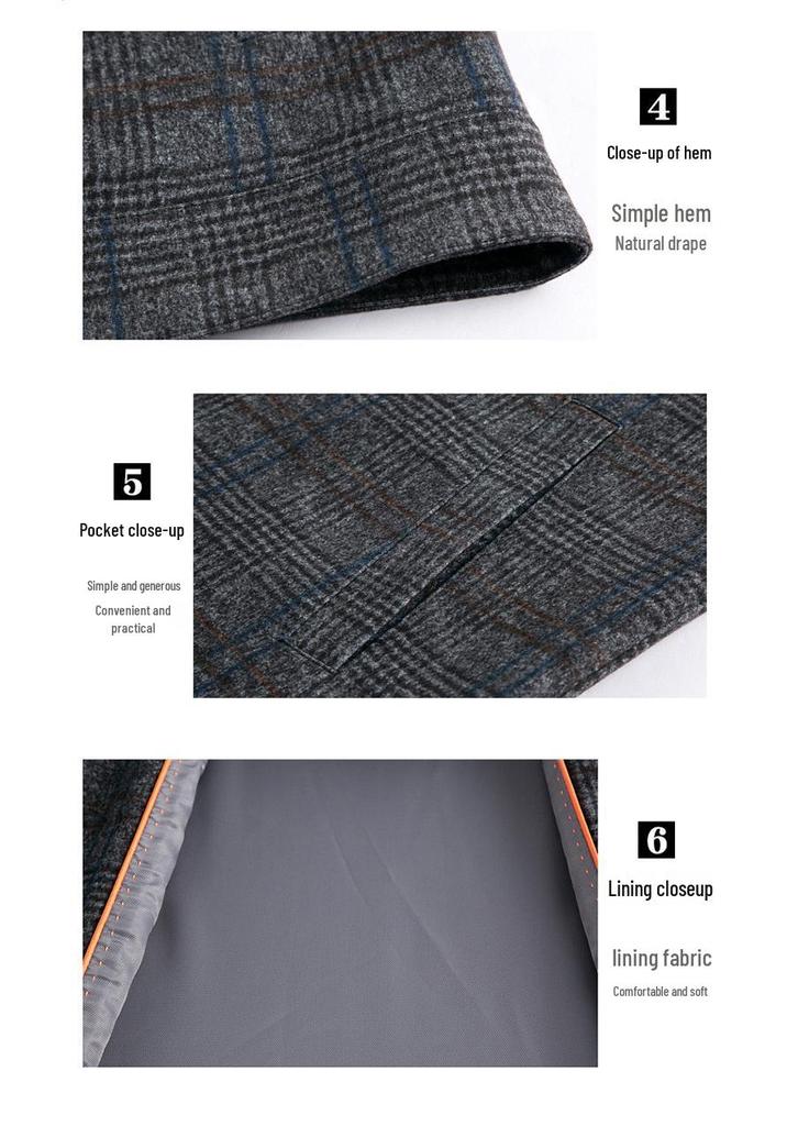 Men's Wool Cashmere Plaid Jacket - Autumn/Winter Business Casual Zip Coat