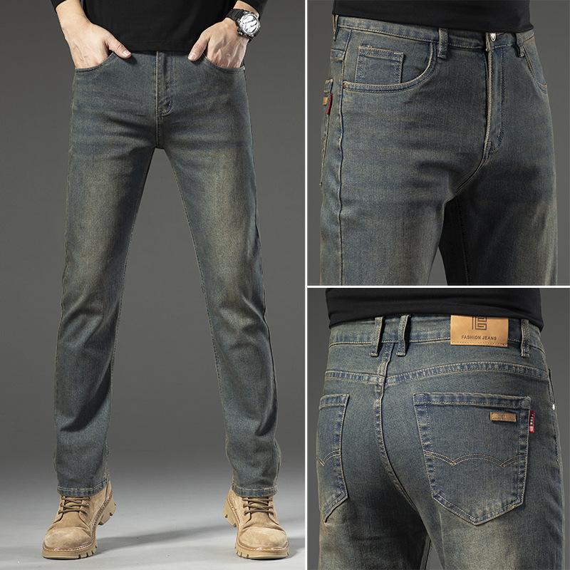 Slim straight leg trousers jeans men's slim straight leg youth black gray large size casual stretch trendy men's pants
