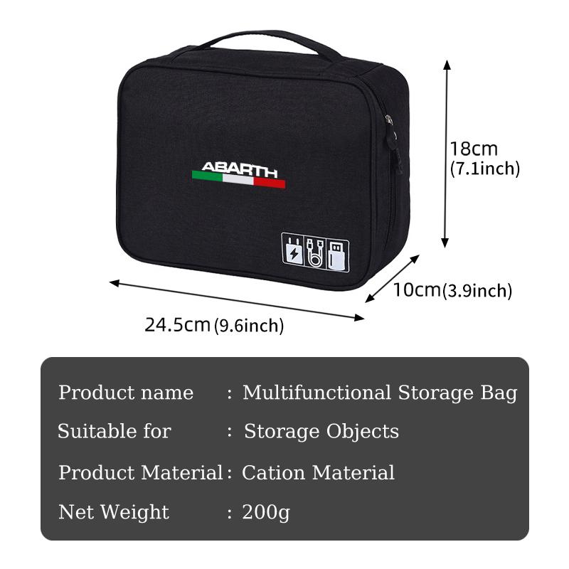 Portable Car Storage Bag Carry Case USB Charger Cable Winder For Abarth 500 595 695 124 Spider Panda 5CC TC