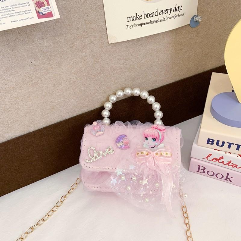 Charming Mini Butterfly Knot Chain Shoulder Bag For Kids With Pearl Handle