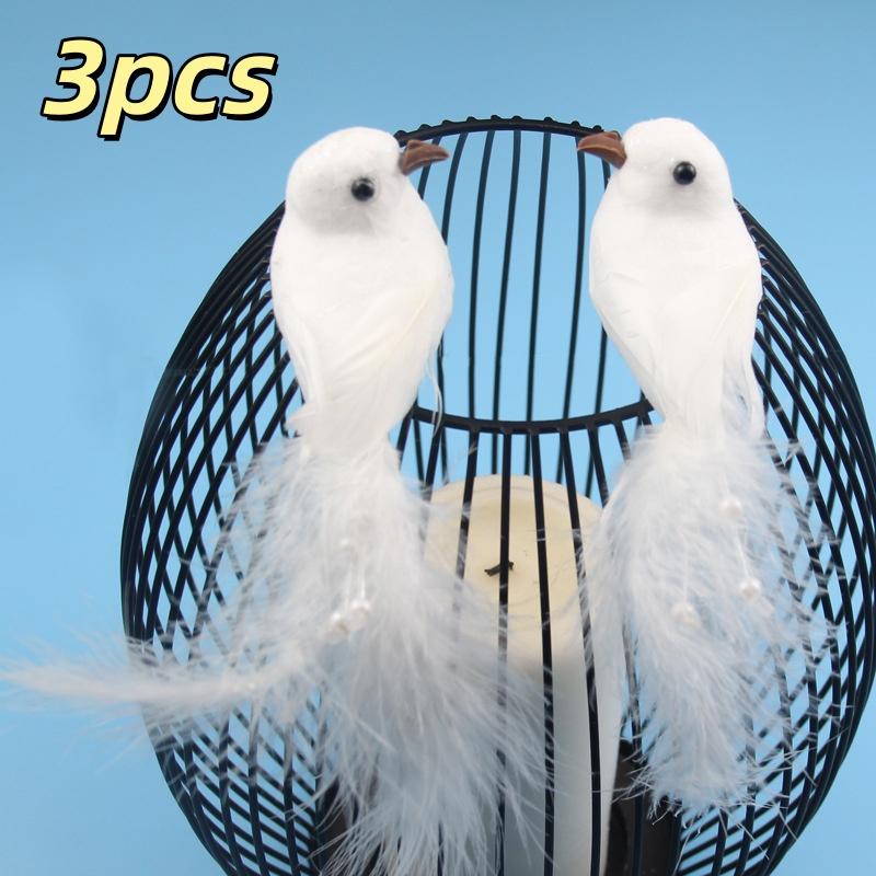 

3/6Pcs White Dove Decoration with Realistic Feathers Wedding & Christmas Home Decor, Fake Birds for Centerpiece, Party Scene Arrangement 3Pcs