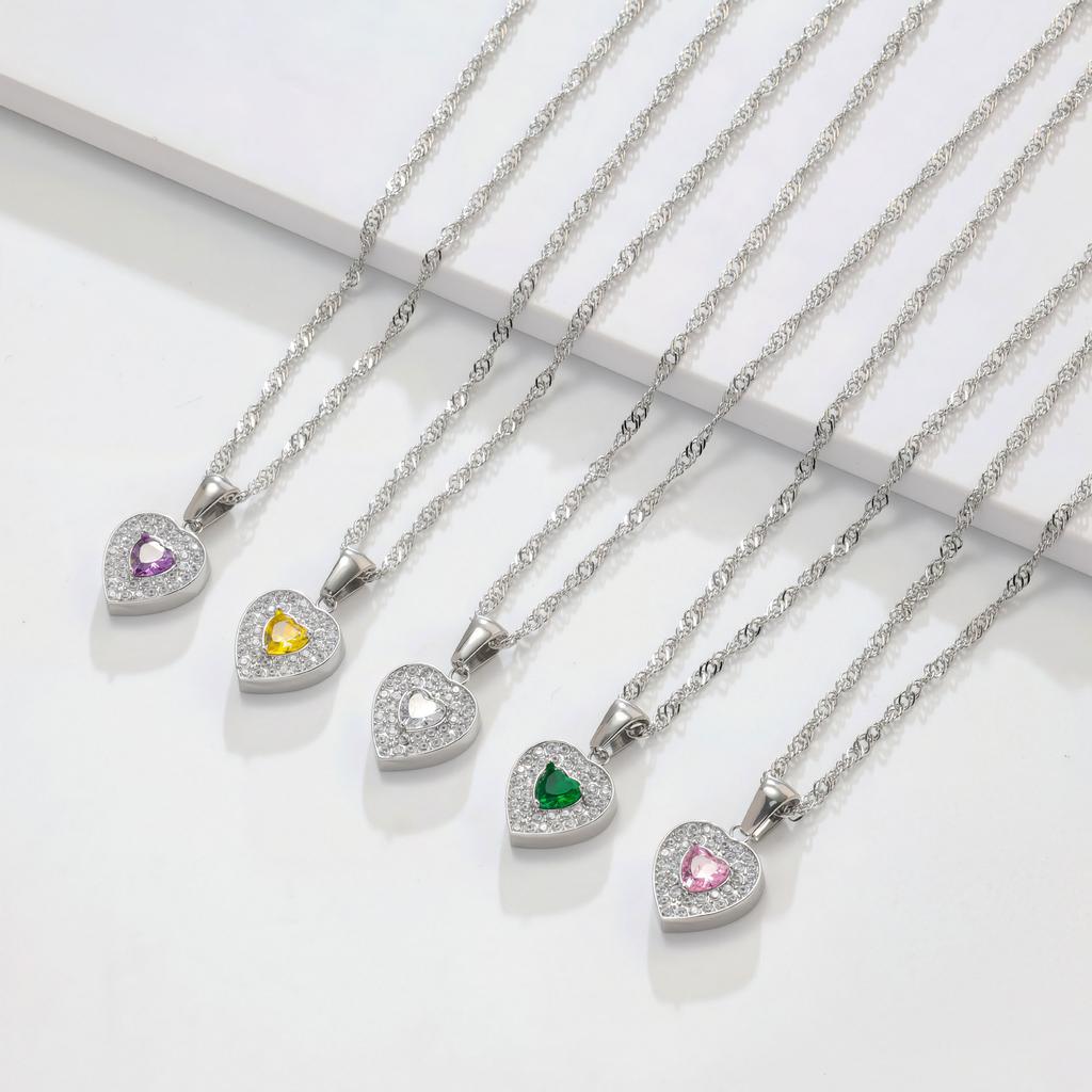 Multi-Color Love Diamond Necklace Women'S Suit Light Luxury Temperament Simple Versatile Collarbone Chain Pendant Jewelry