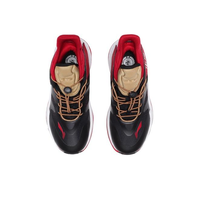 Li Ning Kids High-Top Basketball Shoes Non-Slip Shock Absorbing Wear-Resistant Kids Sneaker Black Red YKBQ036-9