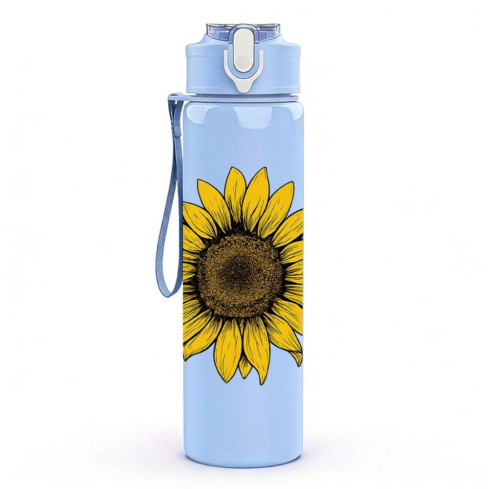 1PC Yellow Sunflower Bloom 750ml Color Plastic Sports Water Bottle Leakproof Flip Straw Lid Suitable for Sports Office Home Use