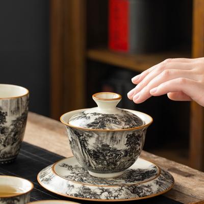 170ML Ru Kiln Landscape Porcelain Gaiwan Set For Tea Tureen Teaware Cup Chinese Yellow Ceramic Opening Tea Bowls Tea Ceremony