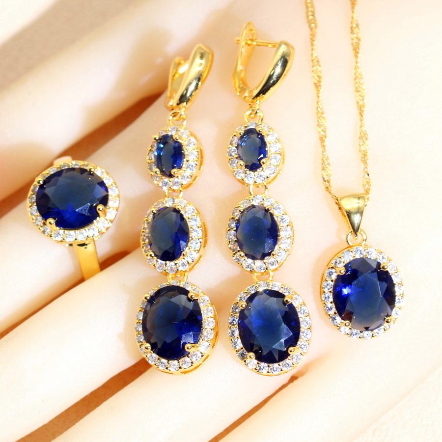 Für Frauen Blaue Zirkonia Brautschmucksets Halskette Anhänger Ohrringe Ring Armband Hochzeitsgeschenk