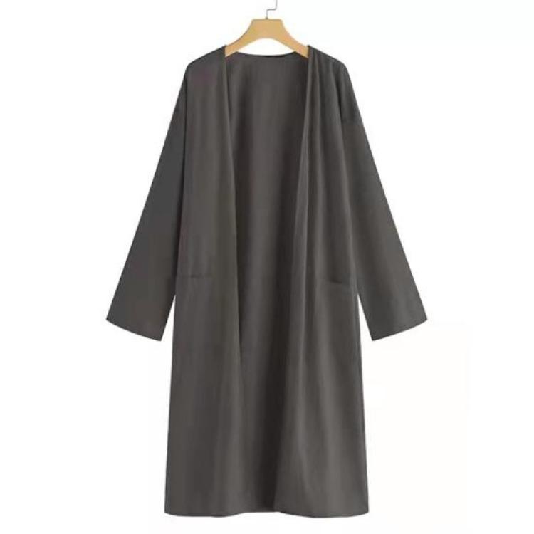 Summer Women's Long Trench Coat Cotton V-Neck Cardigan Sun Protection Long Sleeve Jacket Causal Outwear Robe
