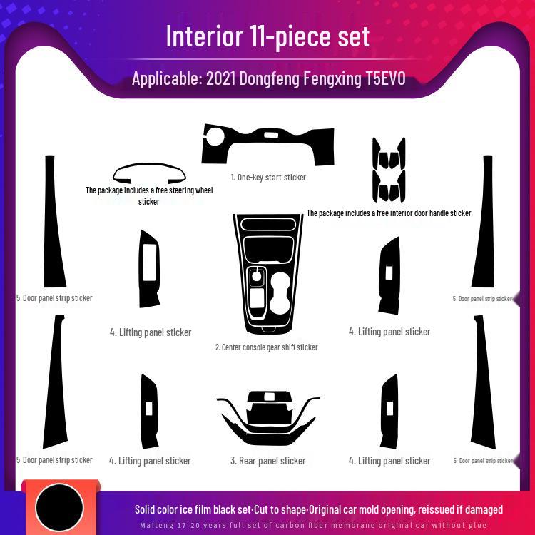 2021 Dongfeng Fengxing T5 EVO Interior Carbon Fiber Stickers: Console & Door Protection